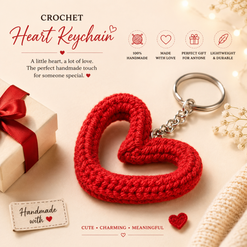 Handmade Crochet Heart Keychain – Cute Gift Favor