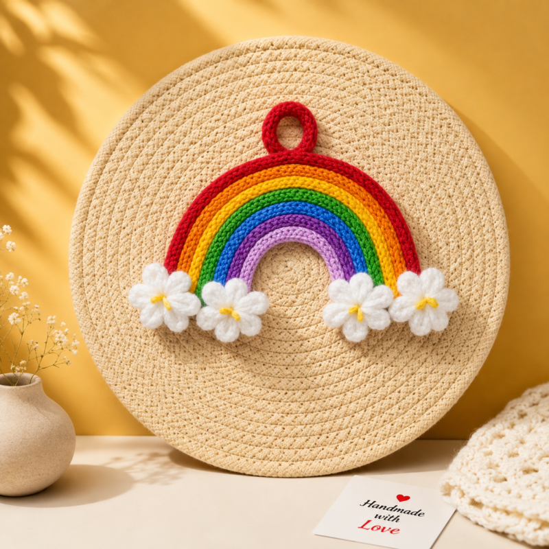 Handmade Crochet Rainbow Wall Hanging – Cute Gift Decor