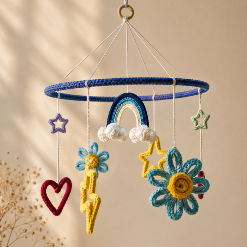Handmade Crochet Baby Crib Mobile – Nursery Hanging Decor