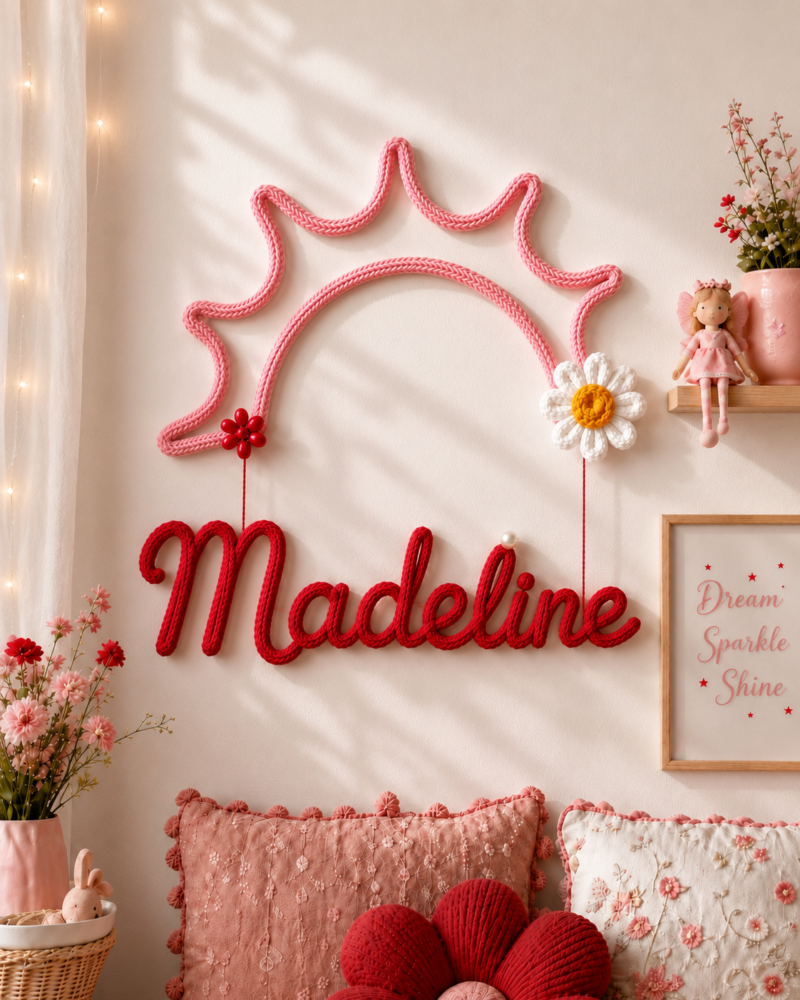 Handmade Custom Name Wall Hanging – Personalized Crochet Decor