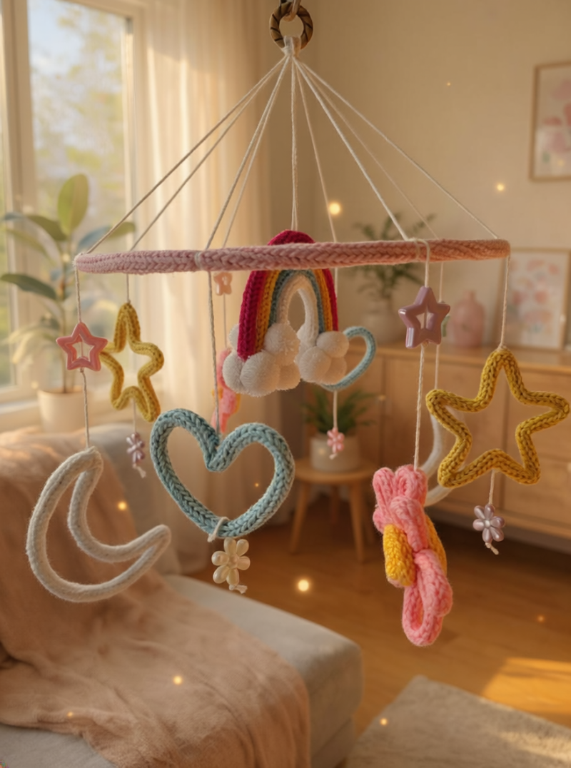 Handmade Crochet Baby Rainbow & Stars Nursery Hanging Decor