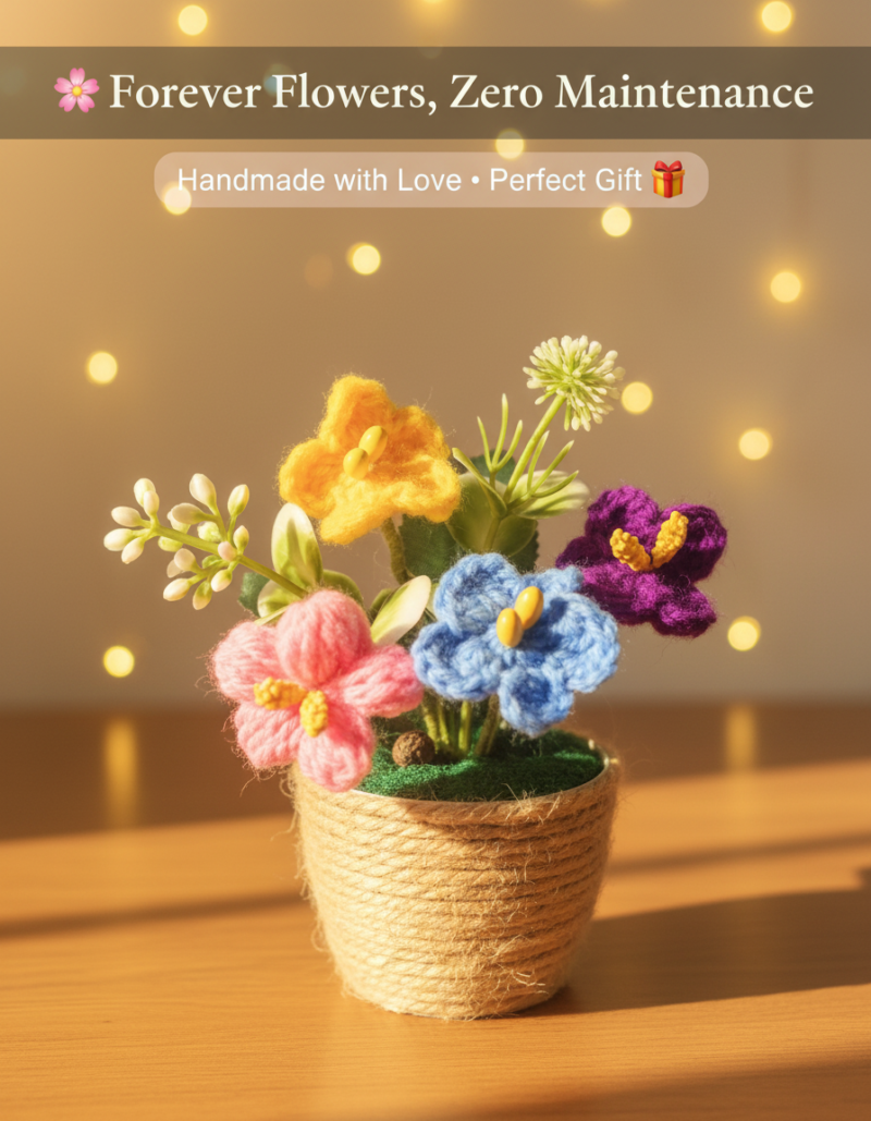 Handmade Crochet Flower Pot – Everlasting Bloom Decor