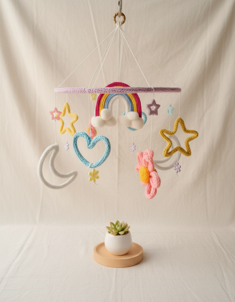 Handmade Crochet Baby Rainbow & Stars Nursery Hanging Decor