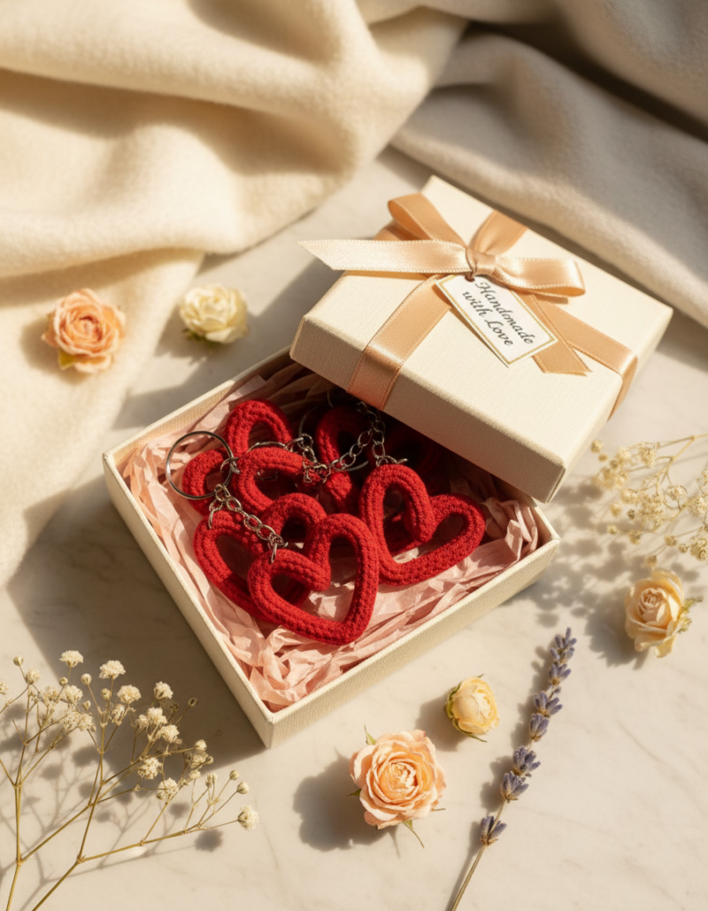 Handmade Crochet Heart Keychain – Cute Gift Favor