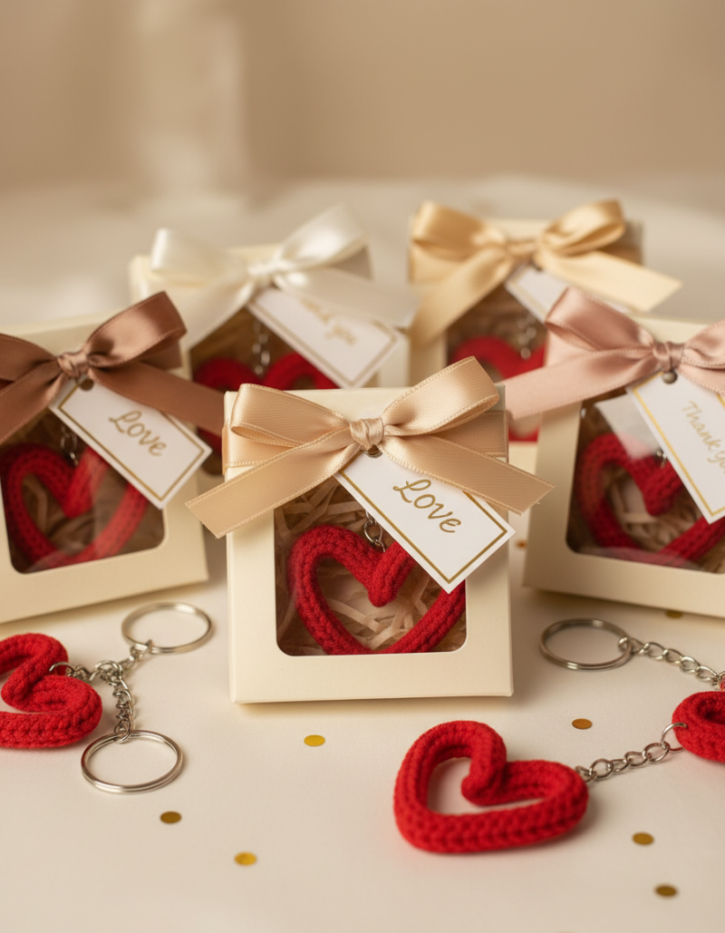Handmade Crochet Heart Keychain – Cute Gift Favor
