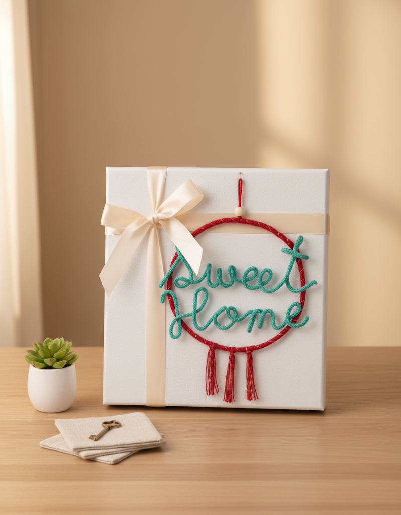 Handmade Crochet Sweet Home Wall Hanging – Personalized Hoop Decor