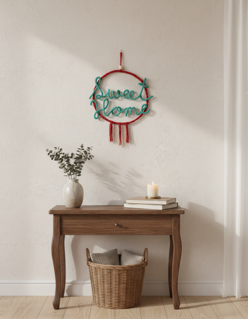 Handmade Crochet Sweet Home Wall Hanging – Personalized Hoop Decor