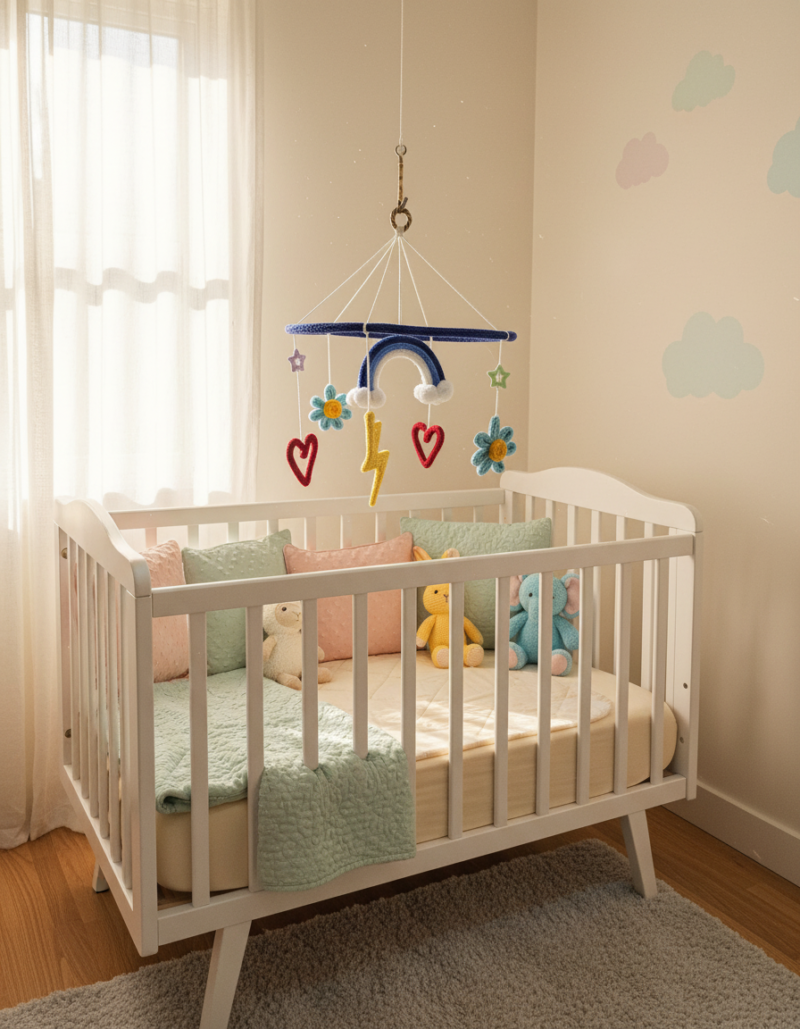 Handmade Crochet Baby Crib Mobile – Nursery Hanging Decor