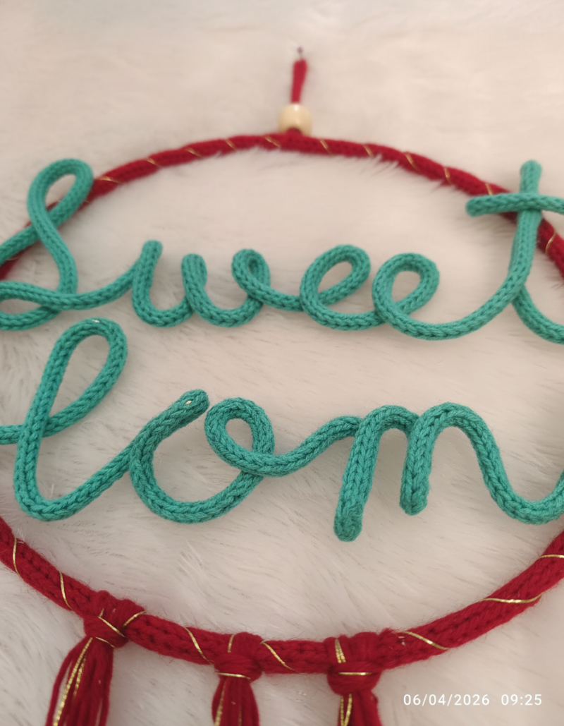 Handmade Crochet Sweet Home Wall Hanging – Personalized Hoop Decor