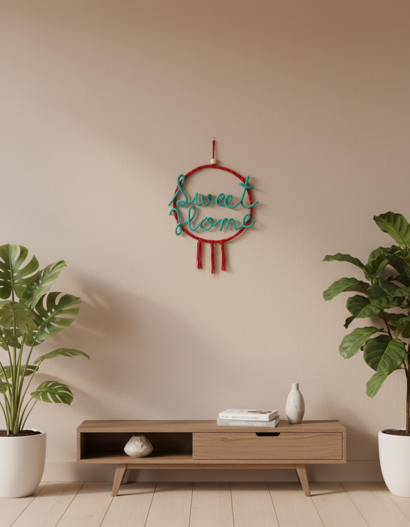 Handmade Crochet Sweet Home Wall Hanging – Personalized Hoop Decor