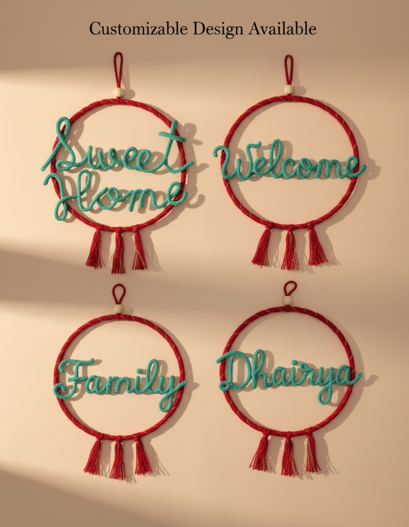 Handmade Crochet Sweet Home Wall Hanging – Personalized Hoop Decor