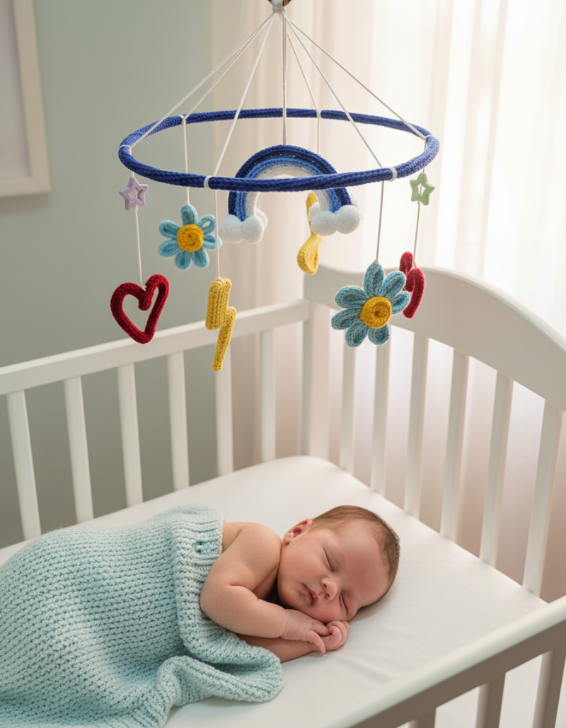 Handmade Crochet Baby Crib Mobile – Nursery Hanging Decor