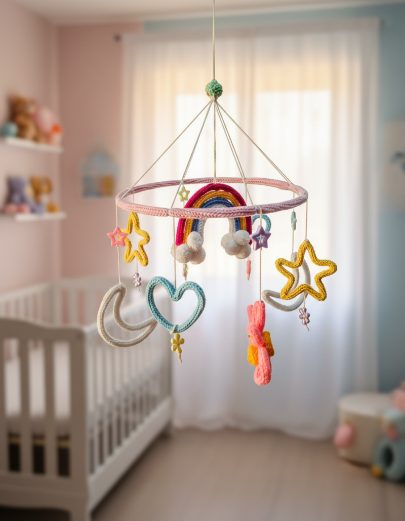 Handmade Crochet Baby Rainbow & Stars Nursery Hanging Decor