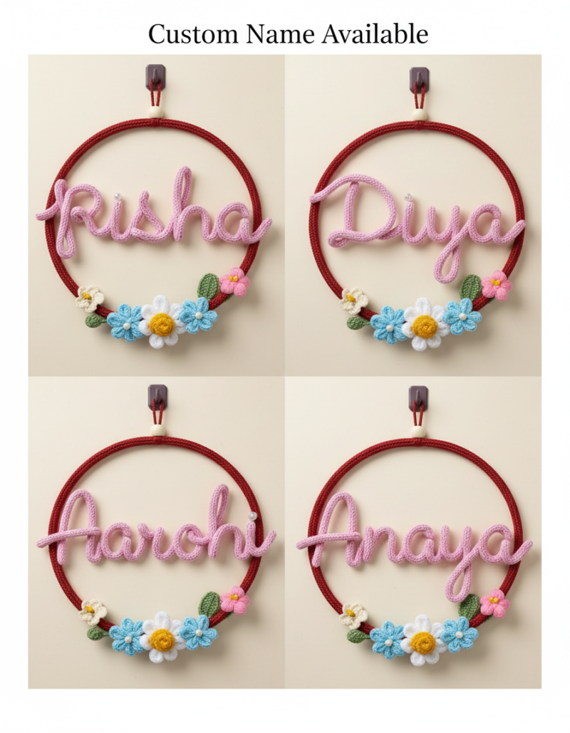 Personalized Crochet Name Hoop – Handmade Floral Wall Decor
