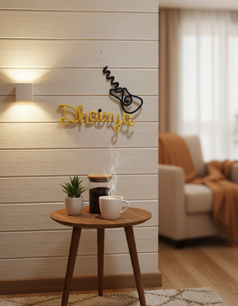 Personalized Crochet Name Wall Hanging Coffee Cup Theme – Custom Handmade Decor