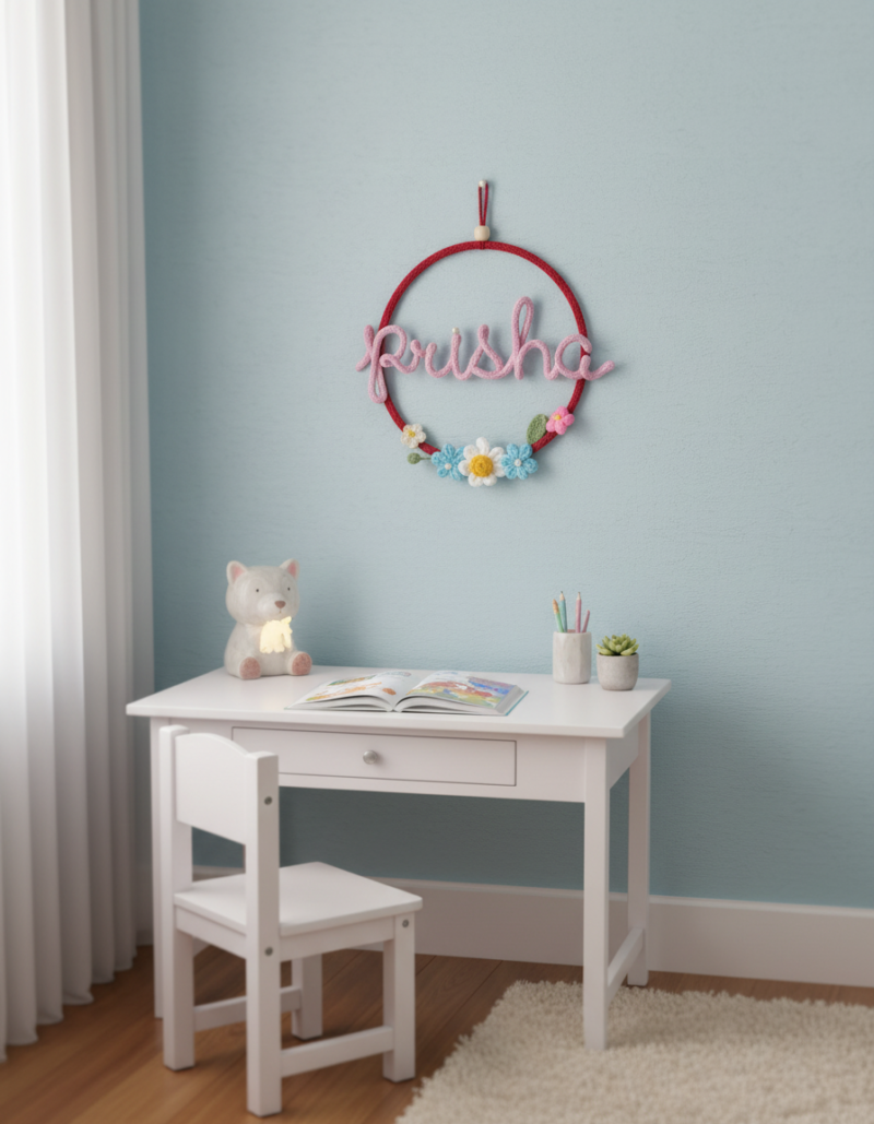 Personalized Crochet Name Hoop – Handmade Floral Wall Decor