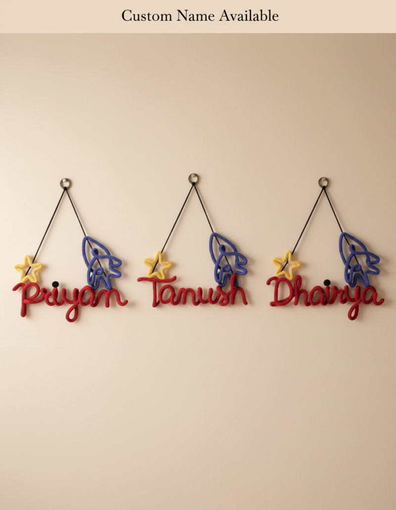 Personalized Crochet Rocket Name Wall Hanging – Handmade Kids Decor