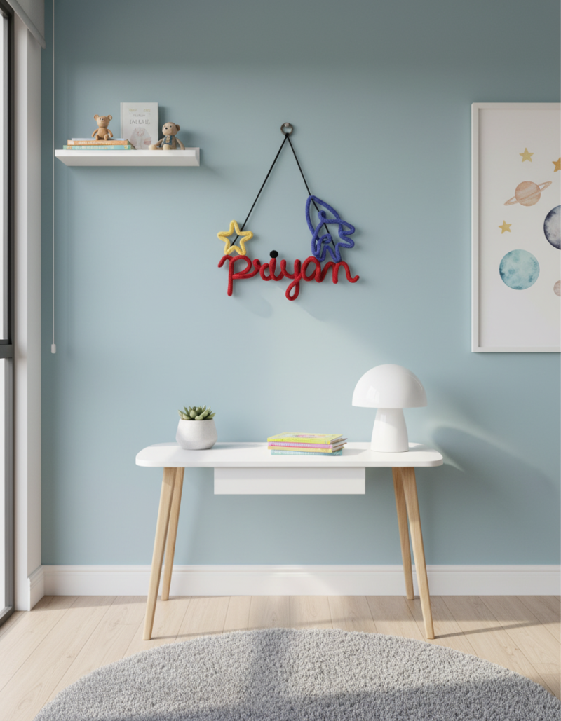 Personalized Crochet Rocket Name Wall Hanging – Handmade Kids Decor