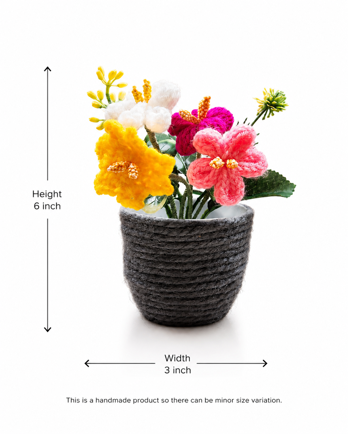 Handmade Crochet Flower Bouquet in Thread-Wrapped Pot - Home Decor Gift - Image 3