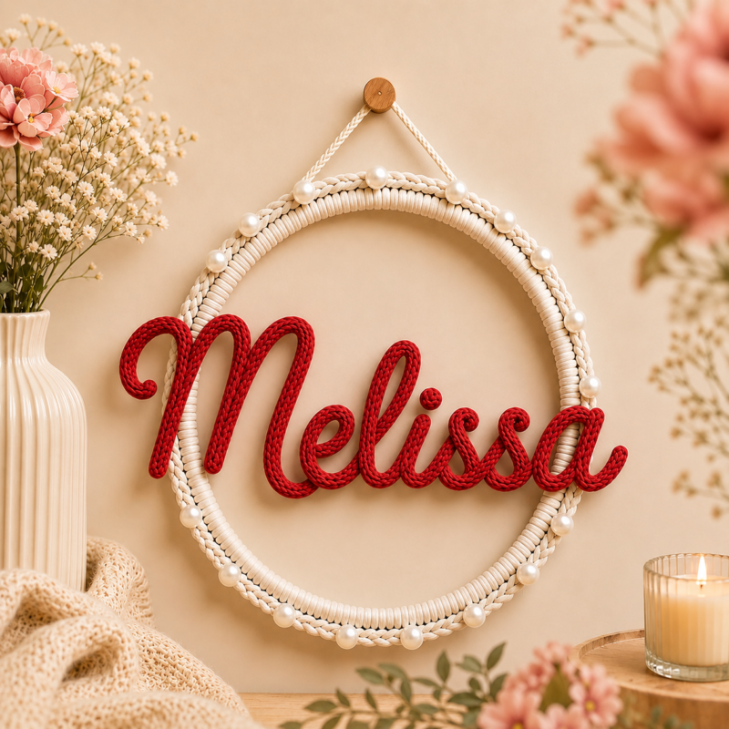 Personalised Name Hoop -12 inch Handmade Cotton Yarn Wall Decor