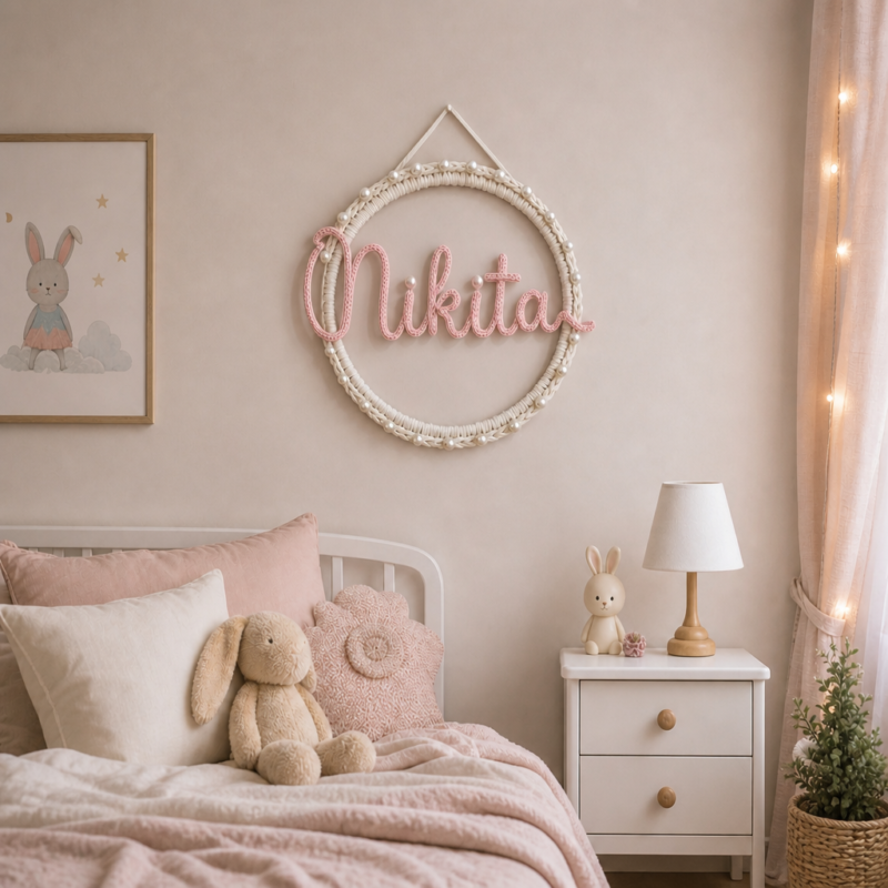 Personalised Name Hoop -12 inch Handmade Cotton Yarn Wall Decor