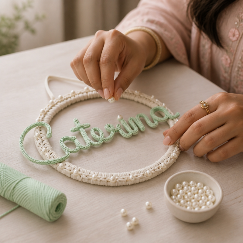 Personalised Name Hoop -12 inch Handmade Cotton Yarn Wall Decor