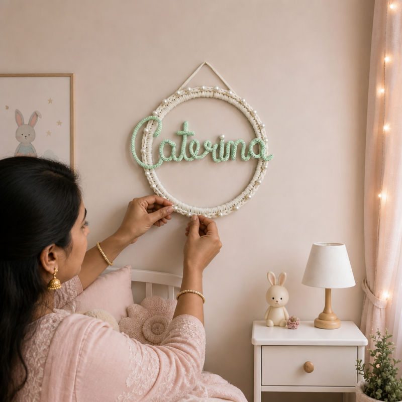Personalised Name Hoop -12 inch Handmade Cotton Yarn Wall Decor