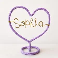 Personalized Heart Name Sign, Custom Wire Name Art, Crochet Desk Decor, Freestanding Name Sign, Gift for Her