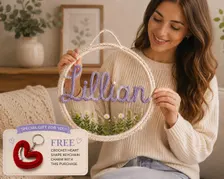 Personalized Floral Wire Name Sign, Tricotin Yarn Hoop, Nursery Wall Decor