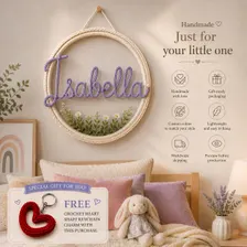 Personalized Floral Wire Name Sign, Tricotin Yarn Hoop, Nursery Wall Decor