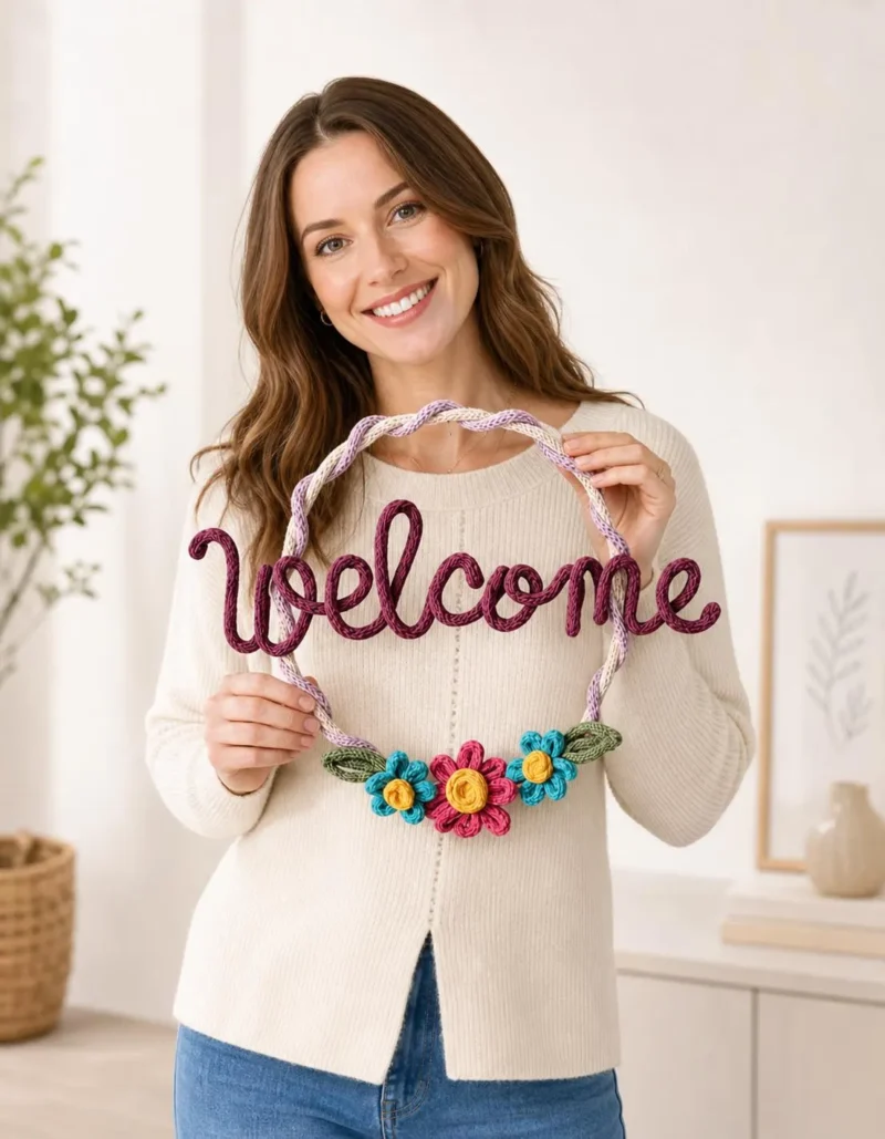 Personalized Floral Name Hoop, Custom Crochet Name Sign, Handmade Wall Decor, Nursery Door Sign, Housewarming Gift