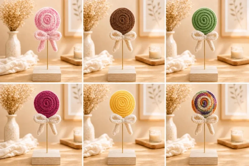 Handmade Crochet Lollipop Decor | Cotton Yarn Candy Flower Desk Ornament