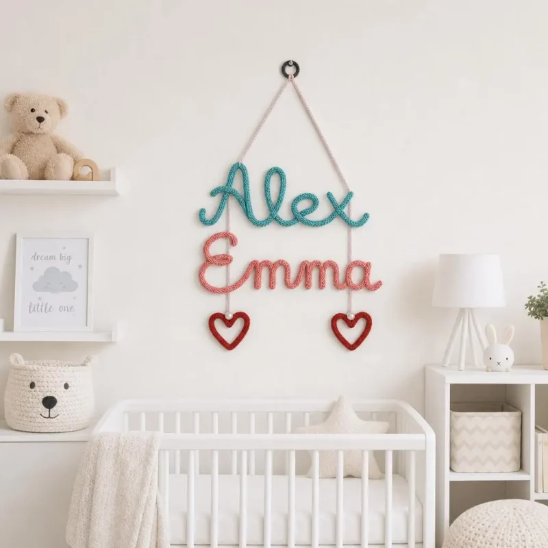 Personalized Sibling Name Sign, Two Name Nursery Wall Decor, Crochet Kids Room Sign, Twin Baby Gift, Brother Sister Gift