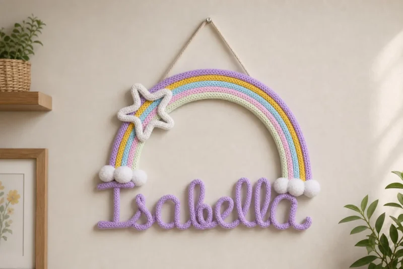 Personalized Rainbow Name Sign, Crochet Nursery Wall Decor, Kids Room, Baby Shower Gift