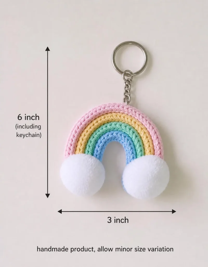 Crochet Rainbow Keychain, Handmade Rainbow Bag Charm, Cute Backpack Charm, Soft Cloud Keyring, Colorful Gift for Kids