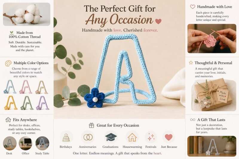 Personalized Crochet Letter, Freestanding Initial Decor, Nursery Shelf Decor, Custom Baby Name Letter, Baby Shower Gift