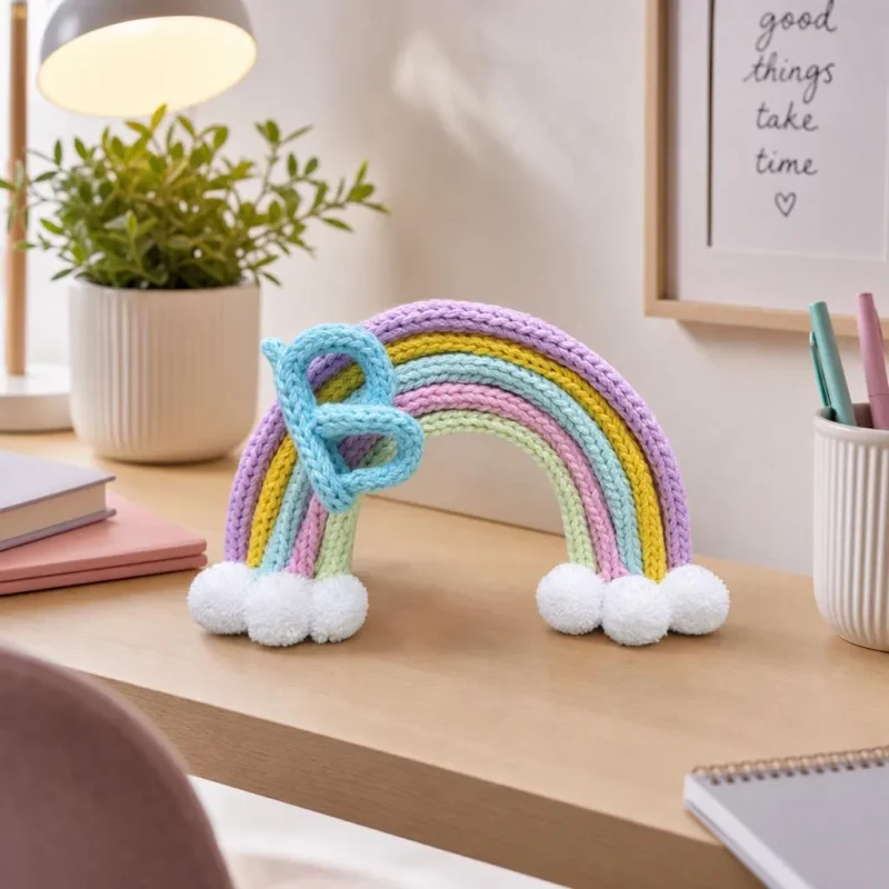 Personalized Rainbow Letter Decor, Crochet Initial Nursery Decor, Custom Baby Name Initial, Kids Room Shelf Decor, Baby Shower Gift