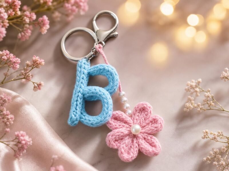 Personalized Crochet Letter Keychain, Custom Initial Keychain, Handmade Bag Charm, Floral or Tassel Keyring, Gift for Her