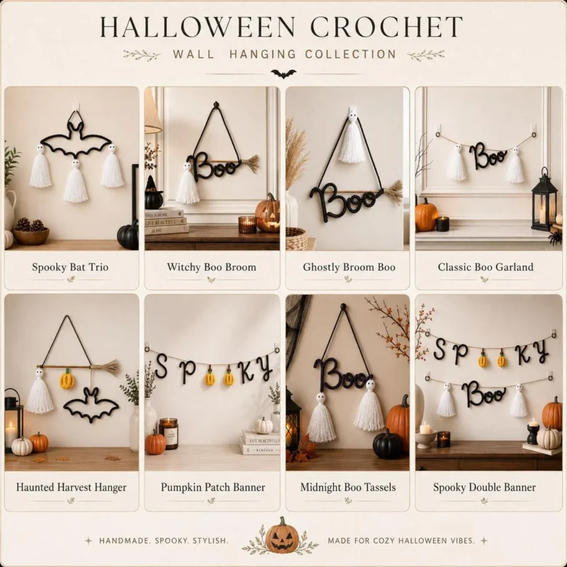 Halloween Crochet Wall Decor, Ghost Bat Garland, Spooky Handmade Hanging