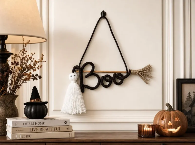 Halloween Crochet Wall Decor, Ghost Bat Garland, Spooky Handmade Hanging