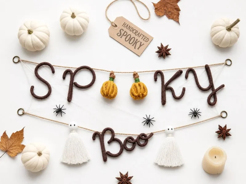 Halloween Crochet Wall Decor, Ghost Bat Garland, Spooky Handmade Hanging