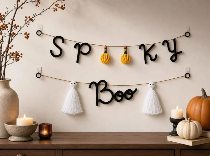Halloween Crochet Wall Decor, Ghost Bat Garland, Spooky Handmade Hanging