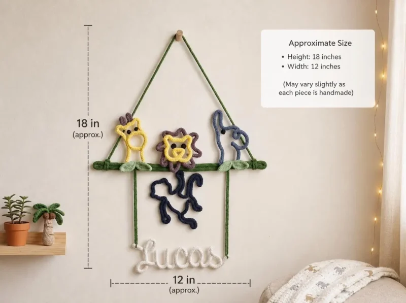 Personalized Safari Animal Name Hanging, Crochet Nursery Decor, Jungle Baby Wall Art