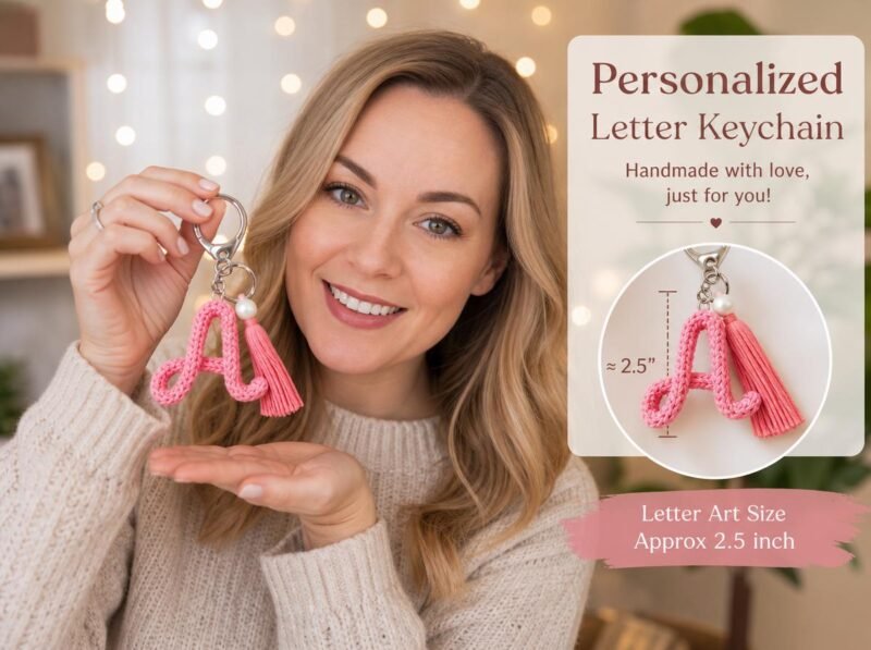 Personalized Crochet Letter Keychain, Custom Initial Keychain, Handmade Bag Charm, Floral or Tassel Keyring, Gift for Her