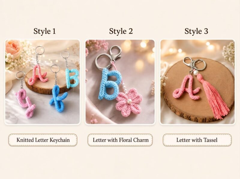 Personalized Crochet Letter Keychain, Custom Initial Keychain, Handmade Bag Charm, Floral or Tassel Keyring, Gift for Her