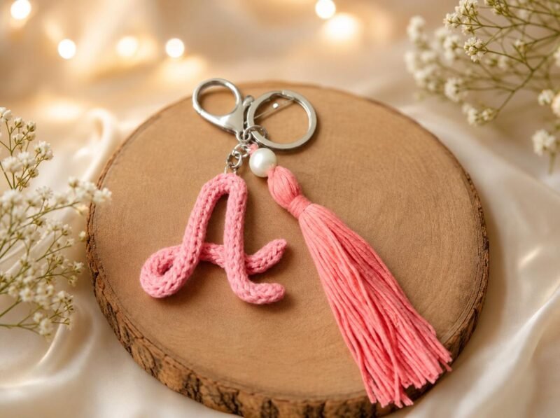 Personalized Crochet Letter Keychain, Custom Initial Keychain, Handmade Bag Charm, Floral or Tassel Keyring, Gift for Her