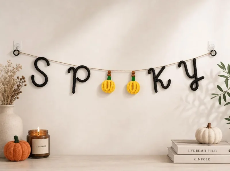 Halloween Crochet Wall Decor, Ghost Bat Garland, Spooky Handmade Hanging