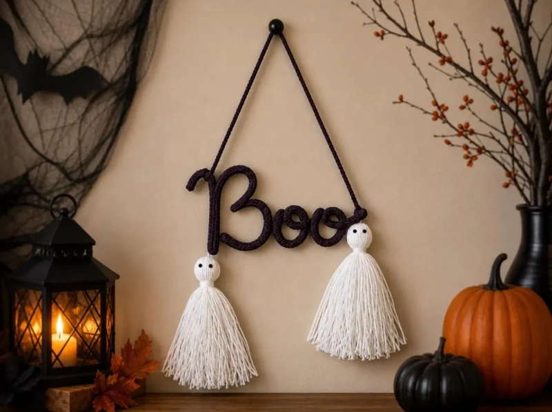Halloween Crochet Wall Decor, Ghost Bat Garland, Spooky Handmade Hanging