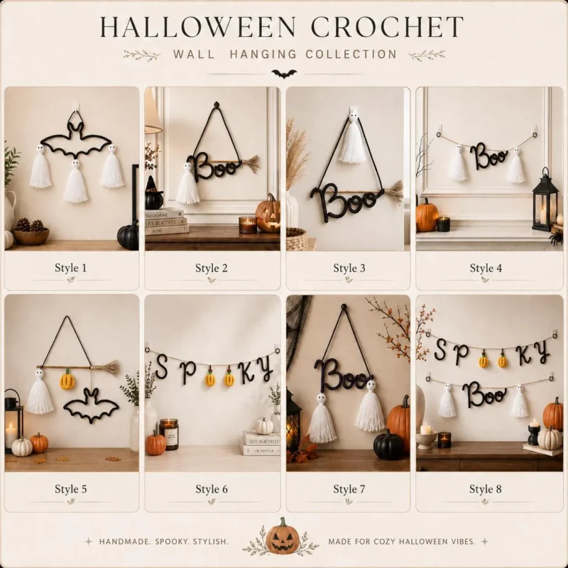 Halloween Crochet Wall Decor, Ghost Bat Garland, Spooky Handmade Hanging