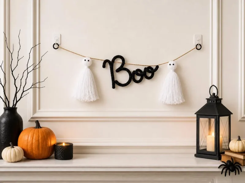 Halloween Crochet Wall Decor, Ghost Bat Garland, Spooky Handmade Hanging